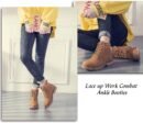 Women's Work Waterproof Hiking Combat Boots Lace up Low Heel Booties Ankle Boots