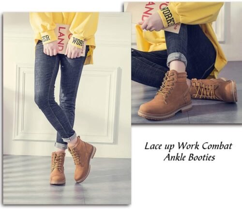 Women's Work Waterproof Hiking Combat Boots Lace up Low Heel Booties Ankle Boots - Image 2