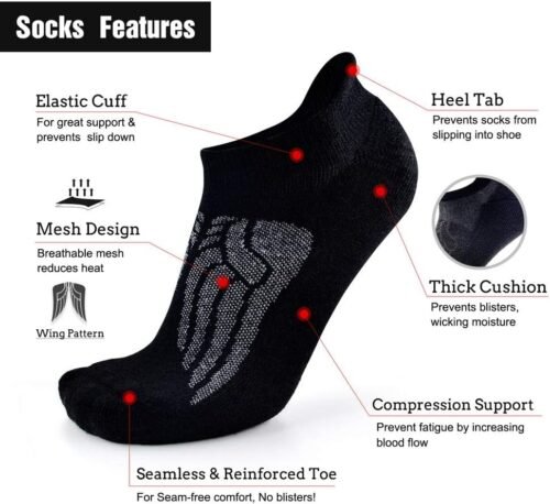 Merino Wool Compression Support Ankle Running Hiking Socks for Men Women, Soft Thick Cushion Tab Socks 3/6 Pairs - Image 2