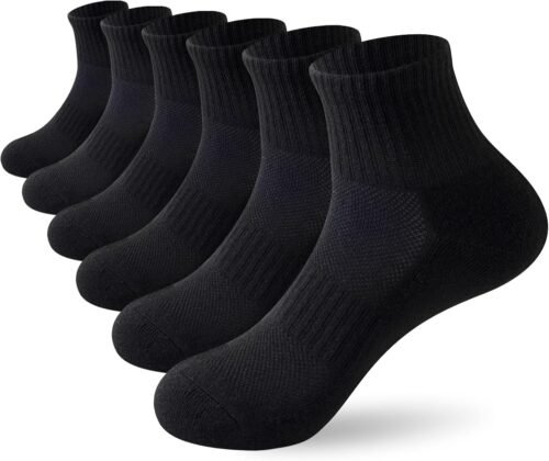 6 Pairs Quarter Socks for Women/Men, Moisture-Wicking Breathable Athletic Socks with Reinforced Footbed Cushion