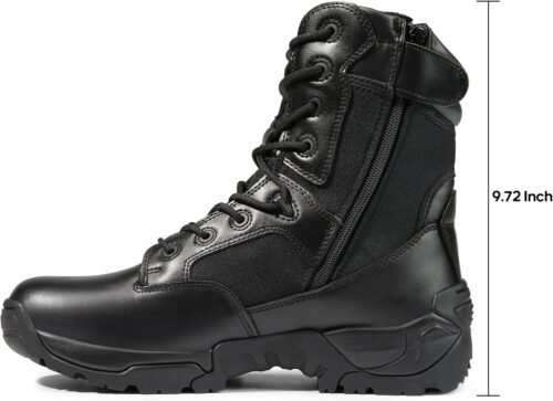 Mens Military Tactical Work Boots Hiking Side Zip Leather Outdoor Motorcycle Combat Boots - Image 2