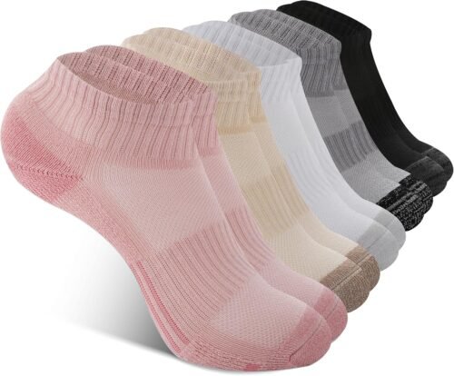 Ankle Socks Womens Athletic Running Socks Moisture-Wicking Bamboo Viscose Cushioned Anti-Blister 5/6 Pairs