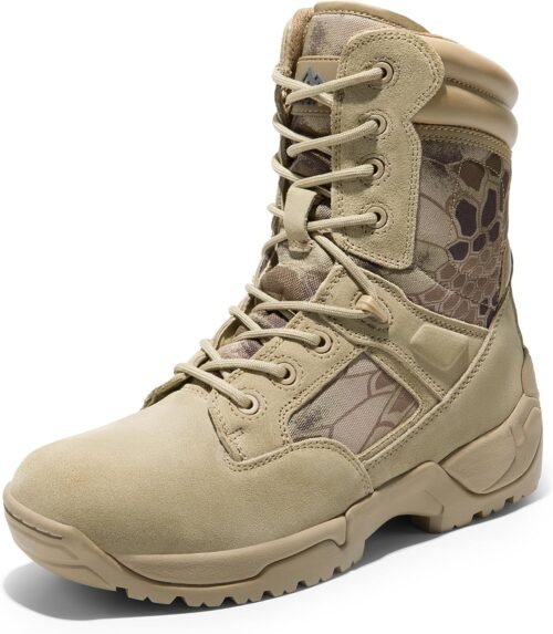 Mens Military Tactical Work Boots Hiking Side Zip Leather Outdoor Motorcycle Combat Boots