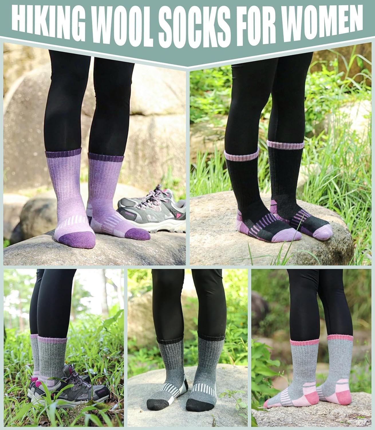 Merino Wool Hiking Socks for Womens Thermal Warm Winter Boot Crew Cushion Cozy Thick Work Gift Socks 5 Pairs - Image 2