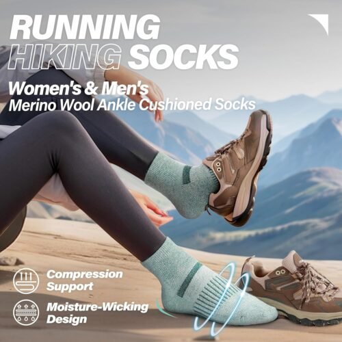 6 Pairs Merino Wool Ankle Running Hiking Socks Compression Support Breathable Thick Cushion No Show Socks for Women Men - Image 2