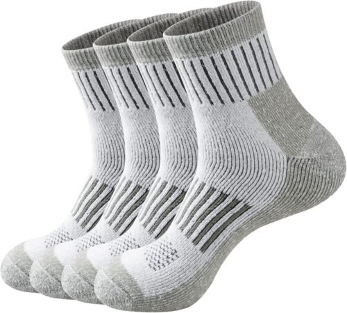 Men's Merino Wool Cushioned Hiking Trekking Socks 4 Pairs, Quarter Length with Moisture Wicking