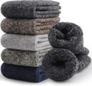 5 Pairs Merino Wool Socks for Men, Thick Winter Wool Hiking Socks, Warm Breathable Crew Mens Socks