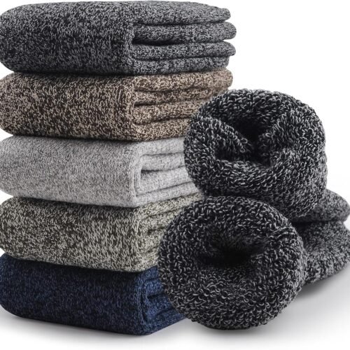 5 Pairs Merino Wool Socks for Men, Thick Winter Wool Hiking Socks, Warm Breathable Crew Mens Socks