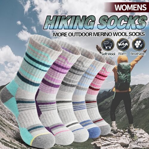 Merino Wool Hiking Socks for Women Thermal Winter Warm Boot Work Cushion Socks 5 Pairs - Image 2