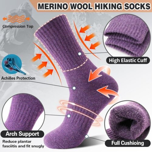 5 Pack Merino Wool Boot Hiking Socks for Women Warm Winter Thick Thermal Cozy Work Soft Ladies Socks - Image 2