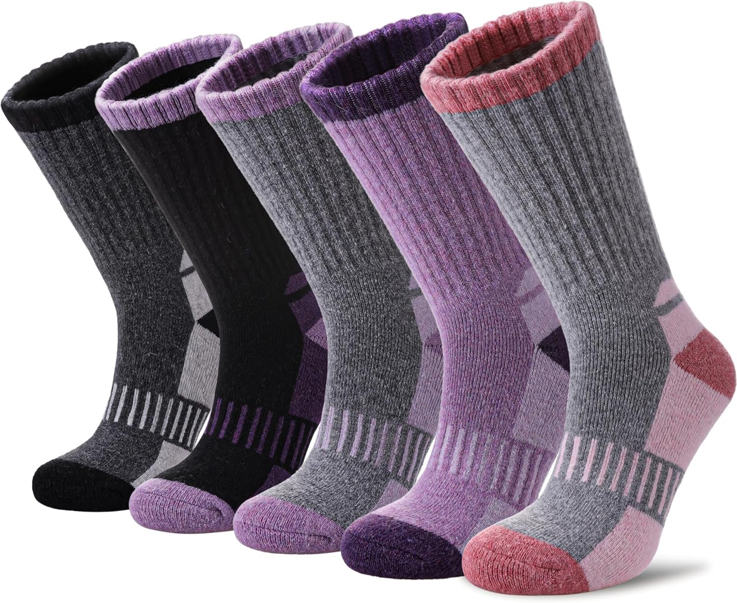 Merino Wool Hiking Socks for Womens Thermal Warm Winter Boot Crew Cushion Cozy Thick Work Gift Socks 5 Pairs