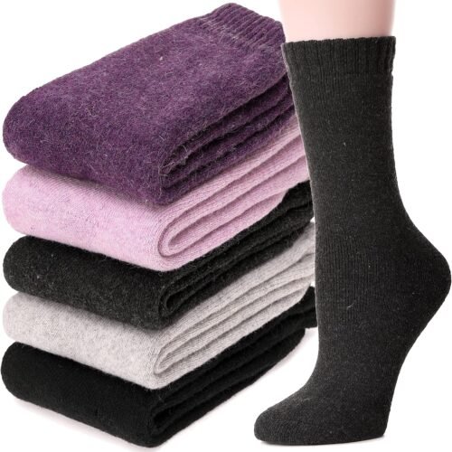 5 Pairs Womens Merino Wool Socks Hiking Warm Winter Thick Thermal Crew Cozy Cabin Ladies Gift Comfy Boot Work Socks
