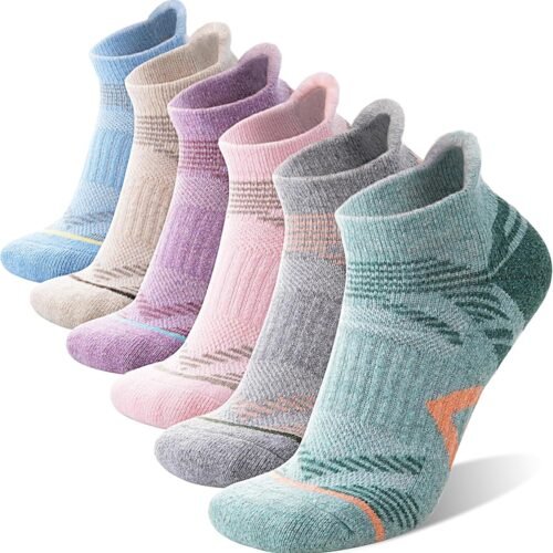 6 Pairs Merino Wool Ankle Hiking Running Socks Compression Thick Cushion Breathable No Show Socks for Men Women