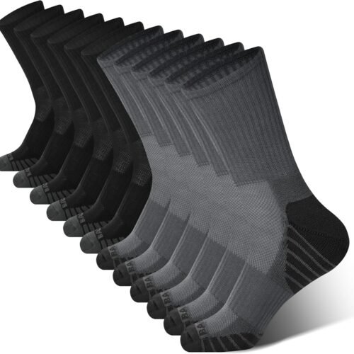Men's Crew Socks Athletic Running Sports Socks, Cushioned Moisture Wicking, Breathable Arch Support 6 Pack