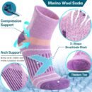 6 Pairs Merino Wool Ankle Hiking Running Socks Compression Support Thick Cushion No Show Socks for Men Women