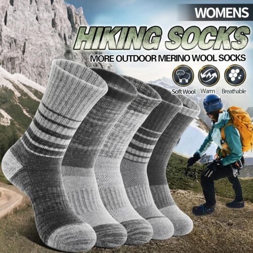 Merino Wool Hiking Socks for Women Thermal Winter Warm Boot Work Cushion Socks 5 Pairs - Image 2