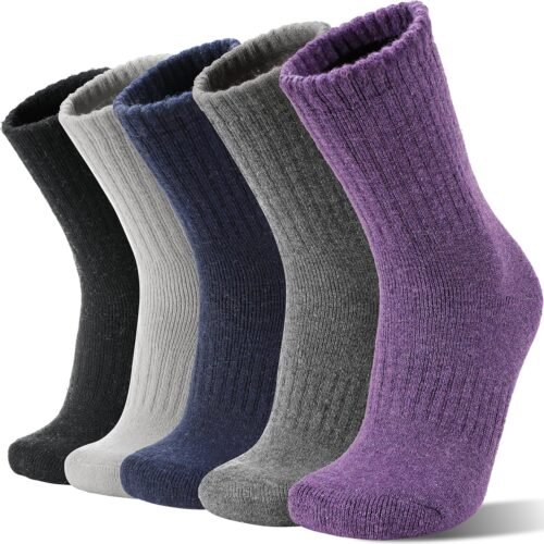 5 Pack Merino Wool Boot Hiking Socks for Women Warm Winter Thick Thermal Cozy Work Soft Ladies Socks