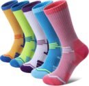 Women's Hiking Walking Running Crew Socks Thick Cushioned Athletic Compression Socks 5 Pairs