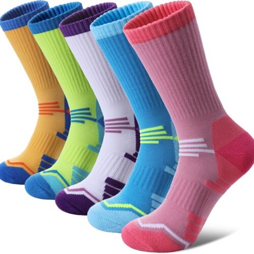 Women's Hiking Walking Running Crew Socks Thick Cushioned Athletic Compression Socks 5 Pairs
